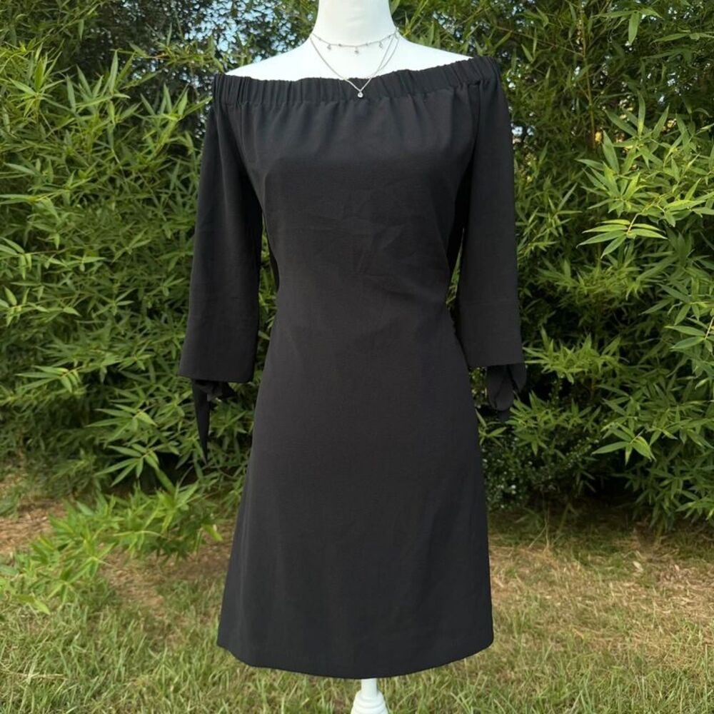 Black Off Shoulder Dress Tie Sleeve Cocktail Mini Dress Vince Camuto Size 8